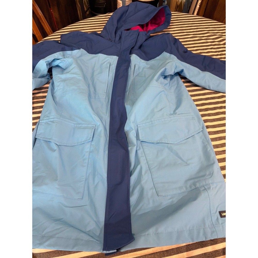 Lands End Squall Parka Jacket Blue Colorblock Waterproof Fleece Lined Hooded L